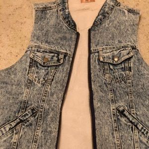 faux lined jean jacket vest